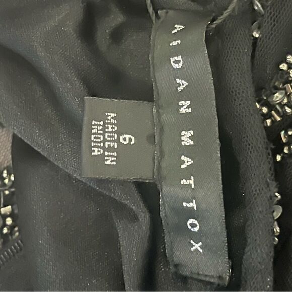 Aidan Mattox Long Sheer Sleeve Beaded Short Black Dress - Picture 6 of 7